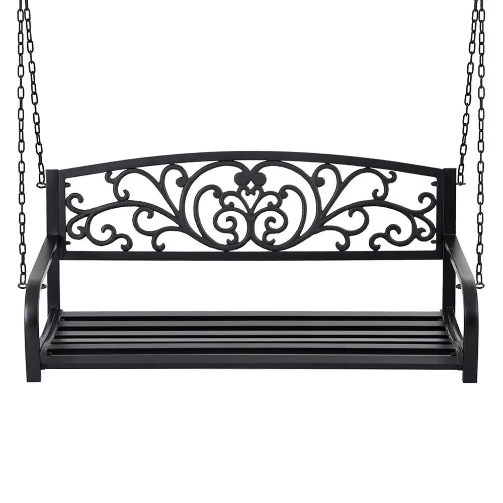 Gardeon Outdoor Porch Swing Chair Patio Furniture Floral Backrest 2 Seater Black - Furniture > Outdoor > Outdoor Benches
