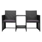 Gardeon Outdoor Setting Wicker Loveseat Birstro Set Patio Garden Furniture Black - Furniture > Outdoor > Outdoor Chairs