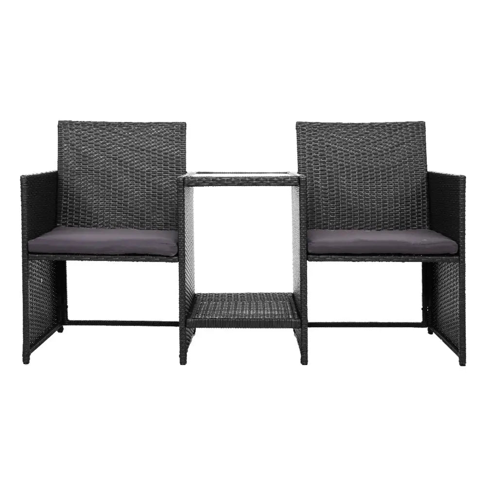 Gardeon Outdoor Setting Wicker Loveseat Birstro Set Patio Garden Furniture Black - Furniture > Outdoor > Outdoor Chairs