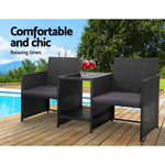 Gardeon Outdoor Setting Wicker Loveseat Birstro Set Patio Garden Furniture Black - Furniture > Outdoor > Outdoor Chairs