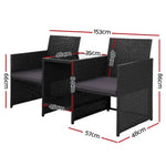 Gardeon Outdoor Setting Wicker Loveseat Birstro Set Patio Garden Furniture Black - Furniture > Outdoor > Outdoor Chairs