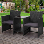 Gardeon Outdoor Setting Wicker Loveseat Birstro Set Patio Garden Furniture Black - Furniture > Outdoor > Outdoor Chairs