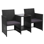 Gardeon Outdoor Setting Wicker Loveseat Birstro Set Patio Garden Furniture Black - Furniture > Outdoor > Outdoor Chairs