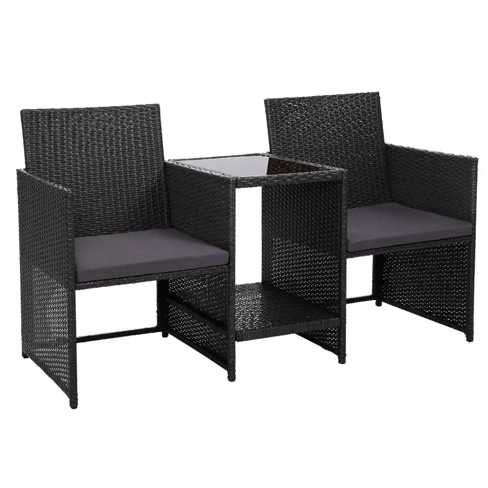Gardeon Outdoor Setting Wicker Loveseat Birstro Set Patio Garden Furniture Black - Furniture > Outdoor > Outdoor Chairs