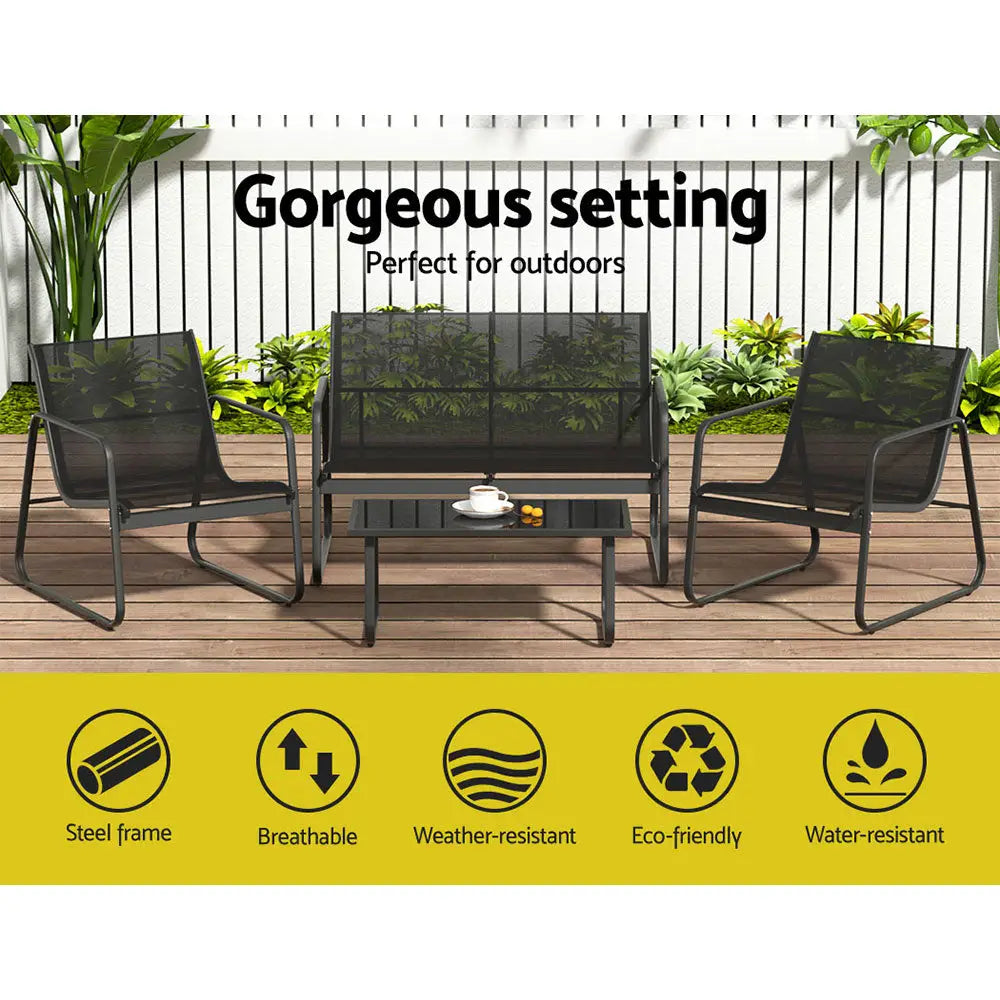 Gardeon Outdoor Sofa Set Lounge Setting Textilene Table and Chairs Garden Patio Furniture - Furniture > Outdoor