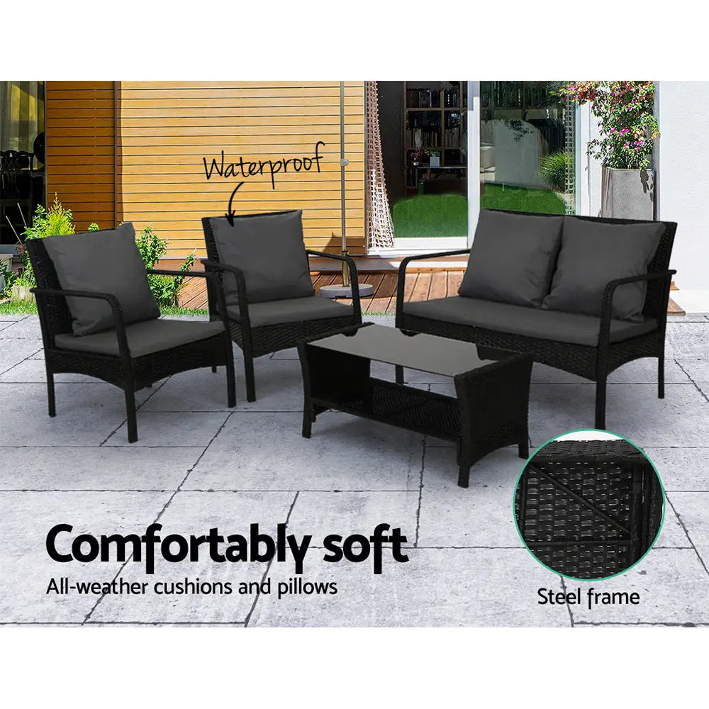 Gardeon Outdoor Sofa Set Lounge Setting Wicker Table and Chairs Garden Patio Furniture - Furniture > Outdoor > Outdoor