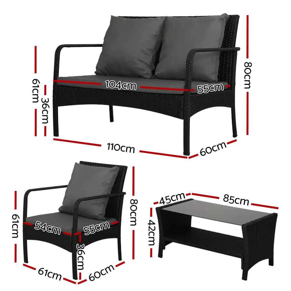Gardeon Outdoor Sofa Set Lounge Setting Wicker Table and Chairs Garden Patio Furniture - Furniture > Outdoor > Outdoor