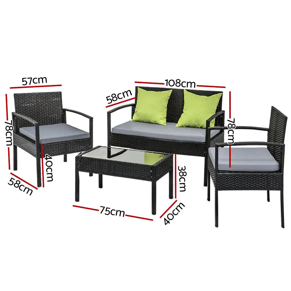 Gardeon Outdoor Sofa Set Wicker Lounge Setting Table and Chairs Storage Cover - Furniture > Outdoor > Outdoor Sofas &