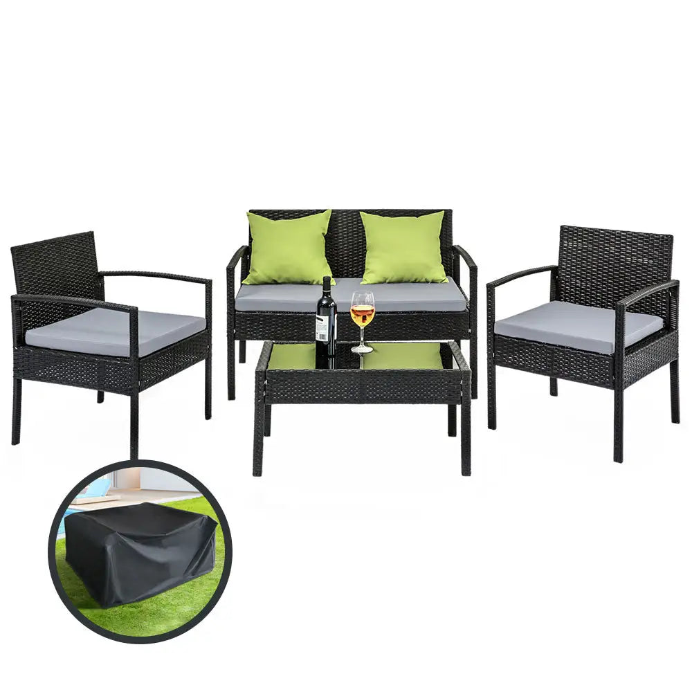 Gardeon Outdoor Sofa Set Wicker Lounge Setting Table and Chairs Storage Cover - Furniture > Outdoor > Outdoor Sofas &