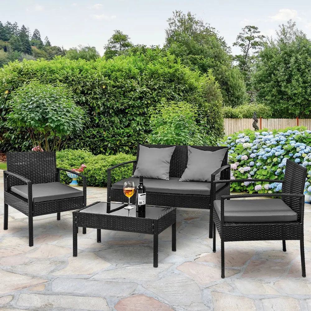 Gardeon Outdoor Sofa Set Wicker Lounge Setting Table and Chairs Patio Furniture - Furniture > Outdoor