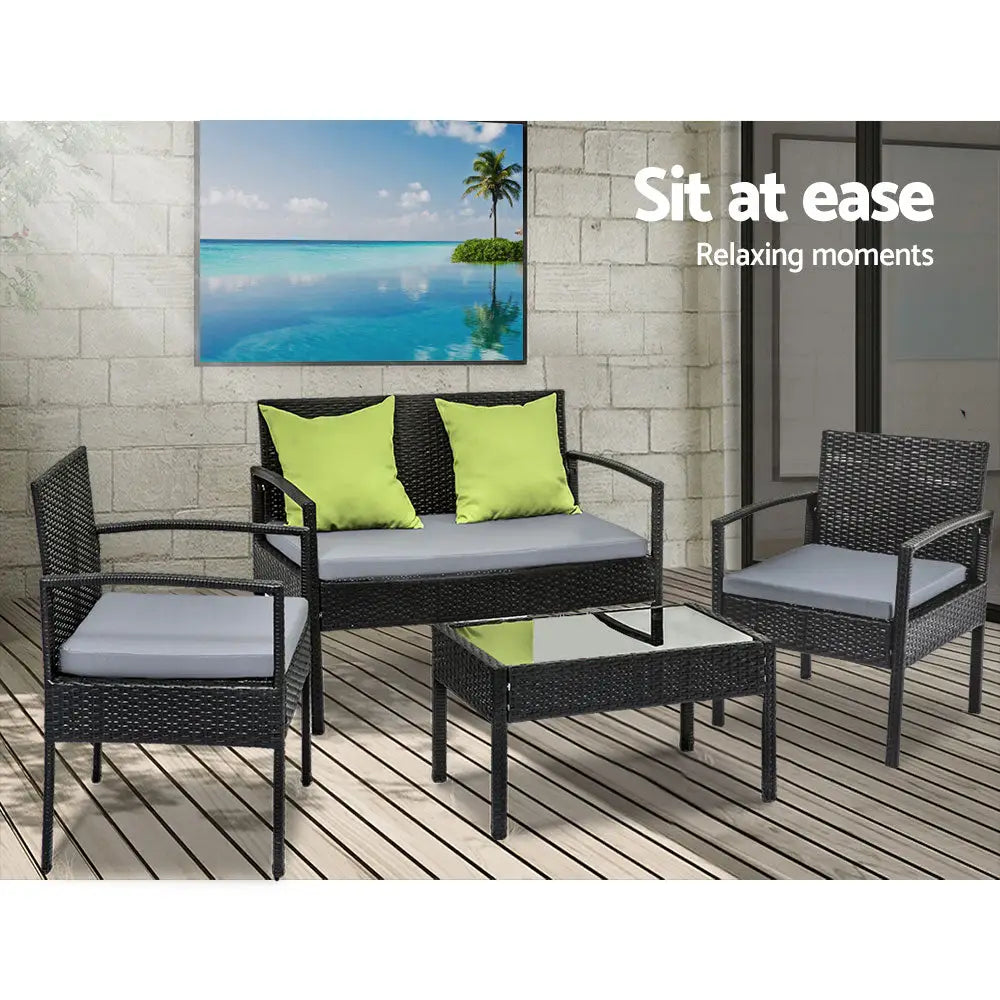 Gardeon Outdoor Sofa Set Wicker Lounge Setting Table and Chairs Patio Furniture - Furniture > Outdoor