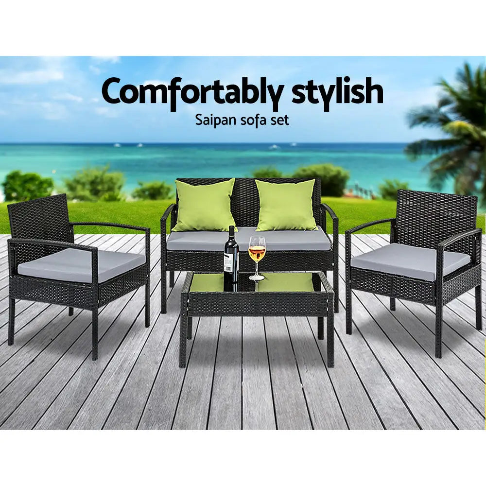 Gardeon Outdoor Sofa Set Wicker Lounge Setting Table and Chairs Patio Furniture - Furniture > Outdoor