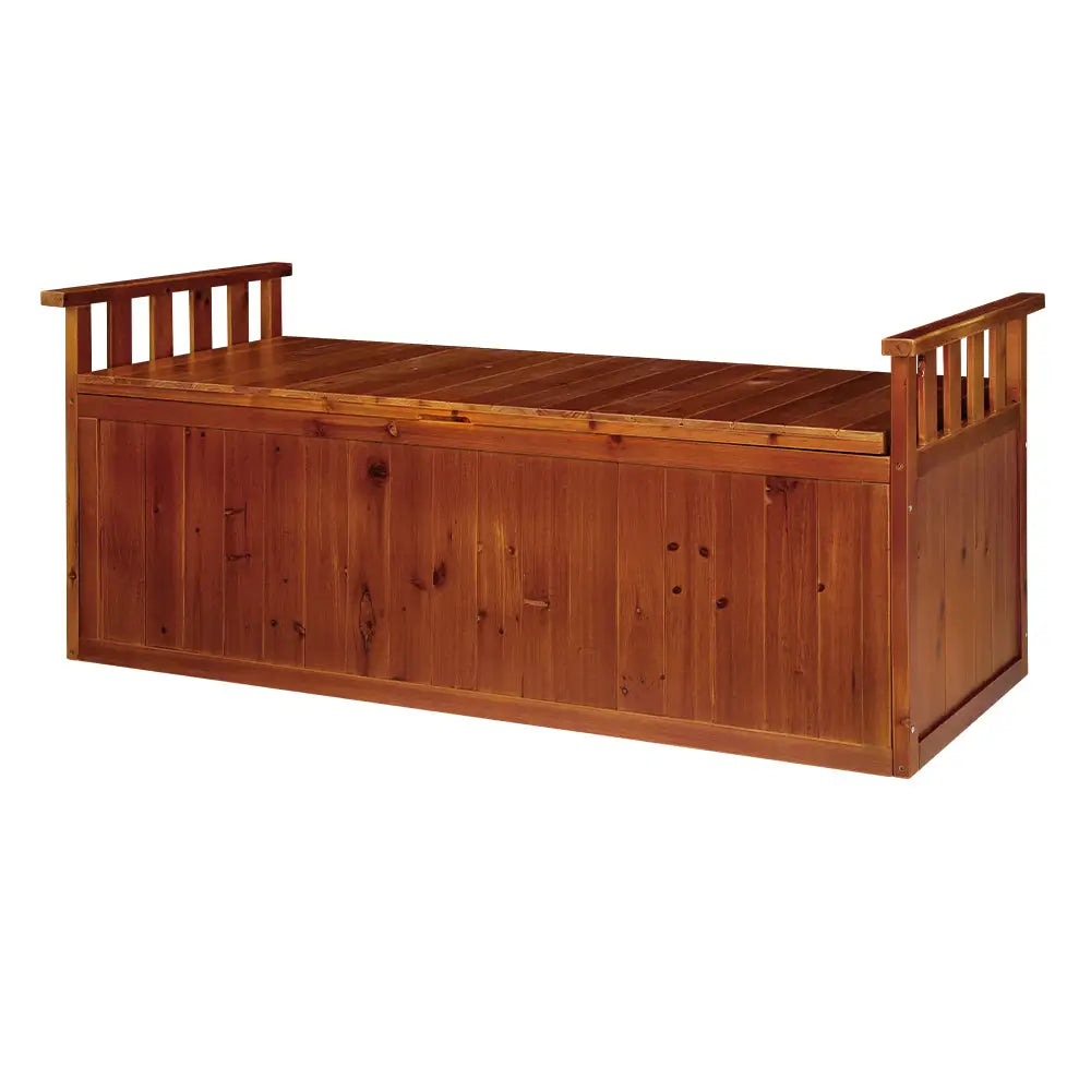 Gardeon Outdoor Storage Bench Box 129cm Wooden Garden Toy Chest Sheds Patio Furniture XL Natural - Home & Garden >