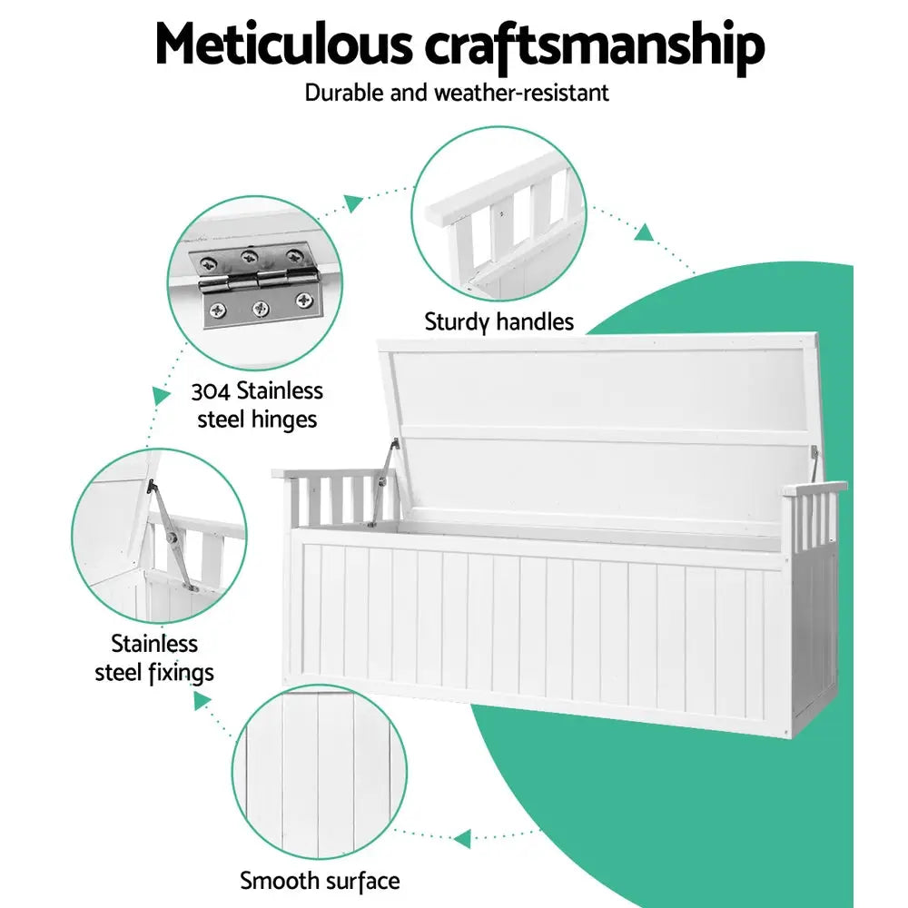 Gardeon Outdoor Storage Bench Box 129cm Wooden Garden Toy Chest Sheds Patio Furniture XL White - Furniture > Outdoor