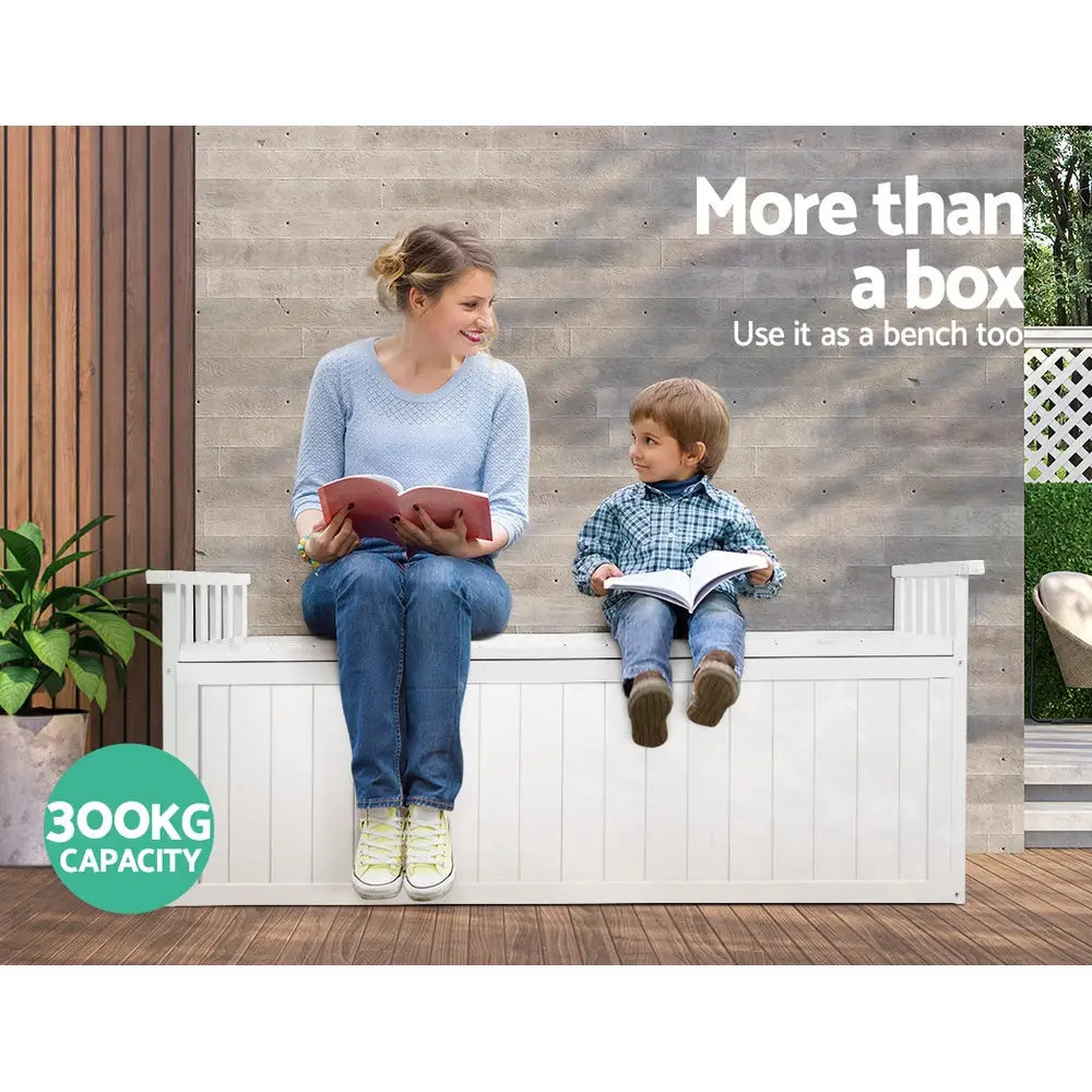 Gardeon Outdoor Storage Bench Box 129cm Wooden Garden Toy Chest Sheds Patio Furniture XL White - Furniture > Outdoor