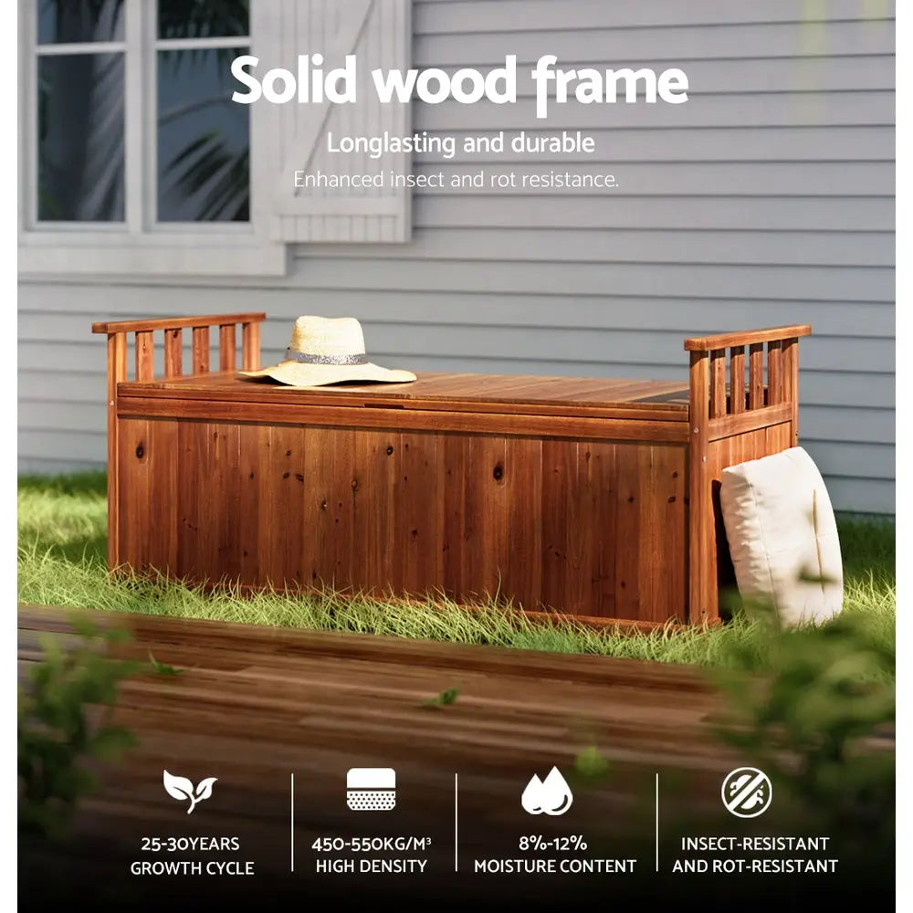 Gardeon Outdoor Storage Bench Box 129cm Wooden Garden Toy Chest Sheds Patio Furniture XL Natural - Home & Garden >