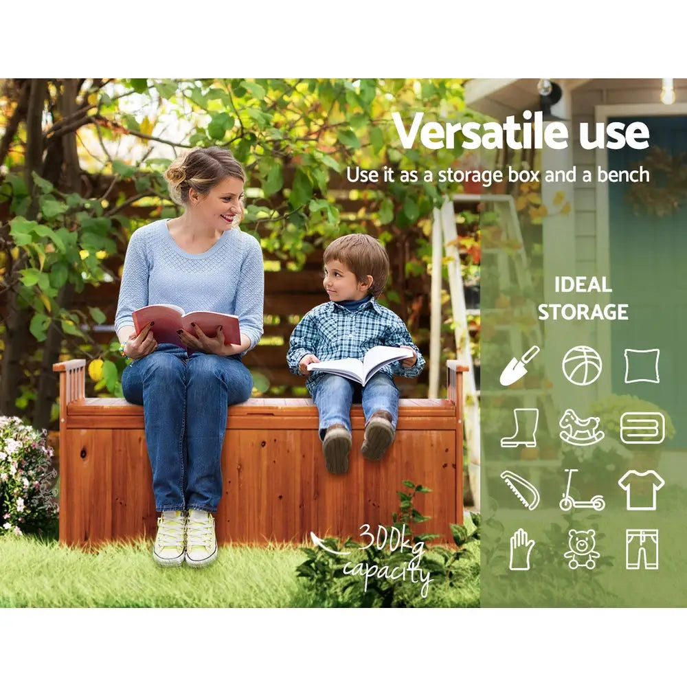 Gardeon Outdoor Storage Bench Box 129cm Wooden Garden Toy Chest Sheds Patio Furniture XL Natural - Home & Garden >