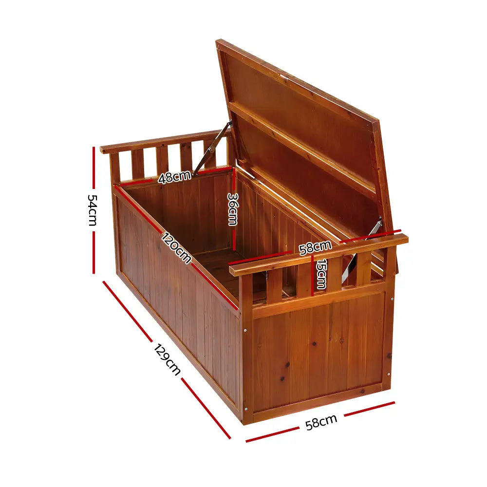 Gardeon Outdoor Storage Bench Box 129cm Wooden Garden Toy Chest Sheds Patio Furniture XL Natural - Home & Garden >