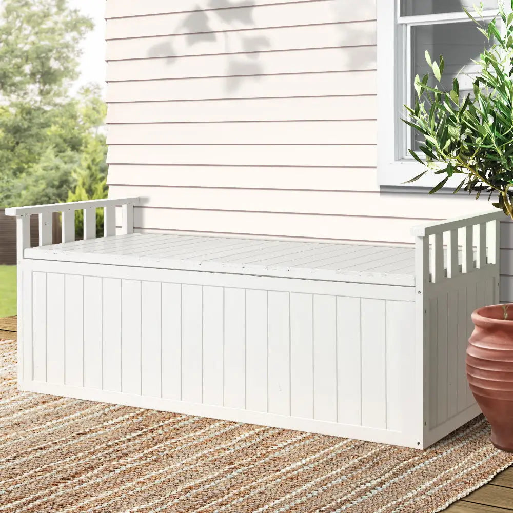 Gardeon Outdoor Storage Bench Box 129cm Wooden Garden Toy Chest Sheds Patio Furniture XL White - Furniture > Outdoor