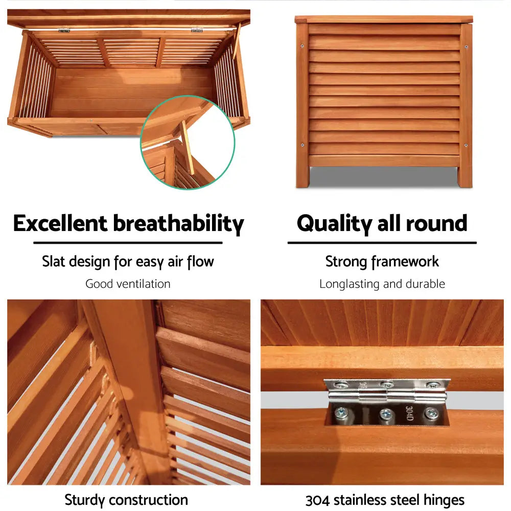 Gardeon Outdoor Storage Bench Box 210L Wooden Patio Furniture Garden Chair Seat - Home & Garden > Storage