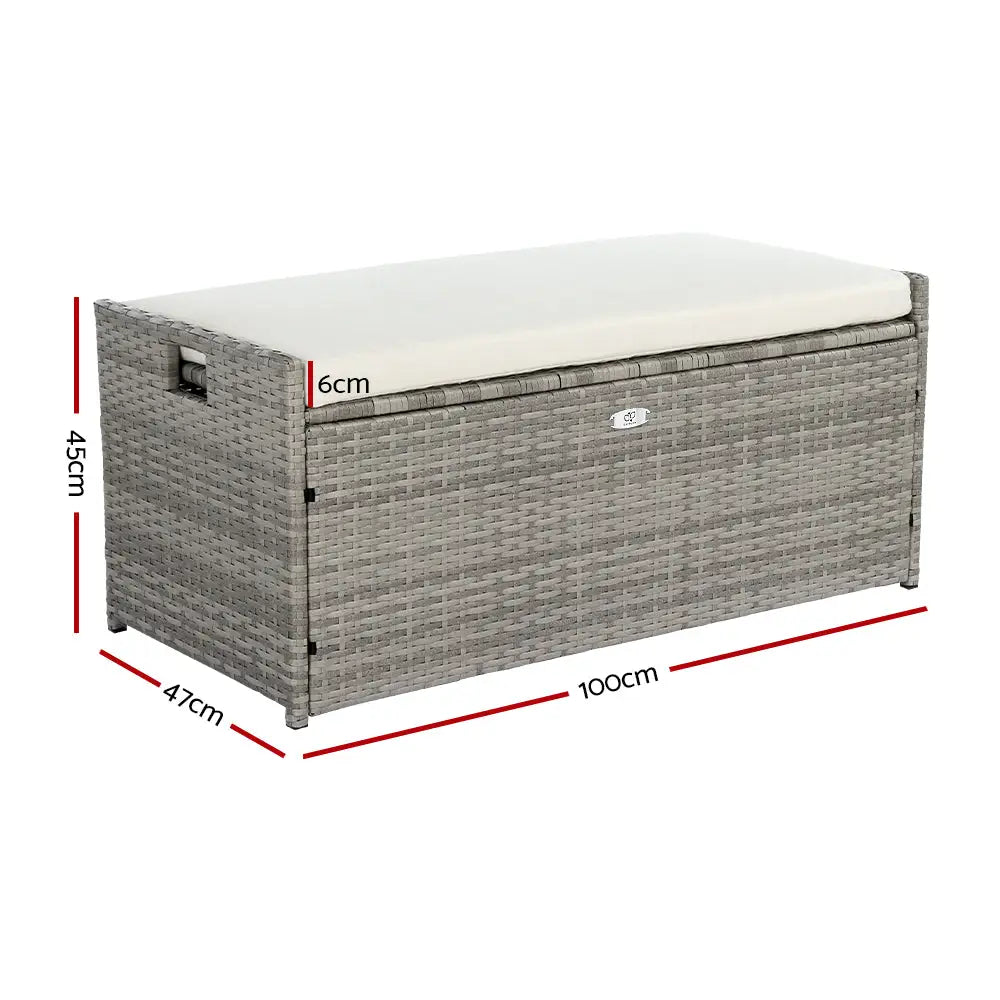 Gardeon Outdoor Storage Bench Box Wicker Garden Sheds Tools Cushion Patio Furniture Grey - Furniture > Outdoor >