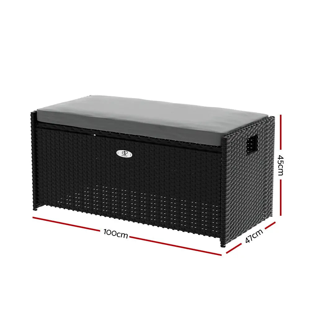 Gardeon Outdoor Storage Bench Box Wicker Garden Sheds Tools Cushion Patio Furniture Black - Furniture > Outdoor >