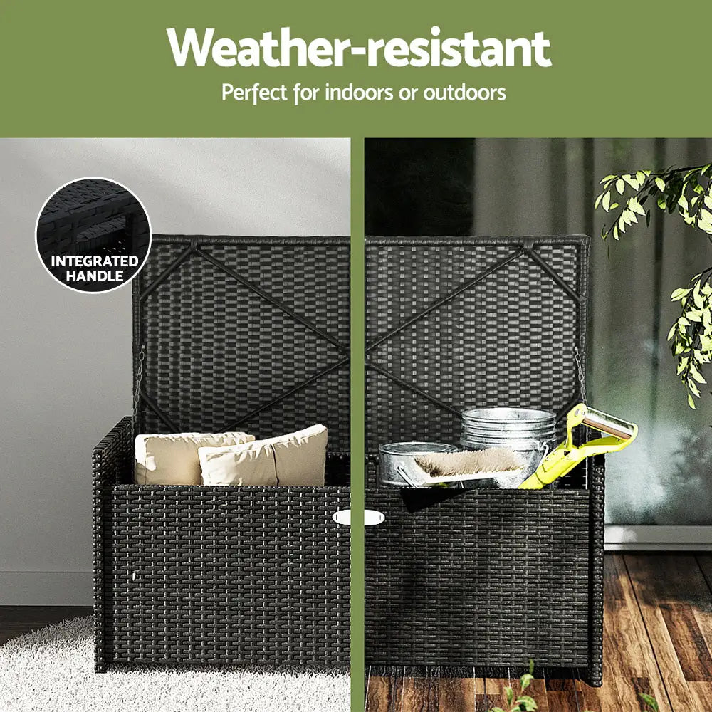 Gardeon Outdoor Storage Bench Box Wicker Garden Sheds Tools Cushion Patio Furniture Black - Furniture > Outdoor >