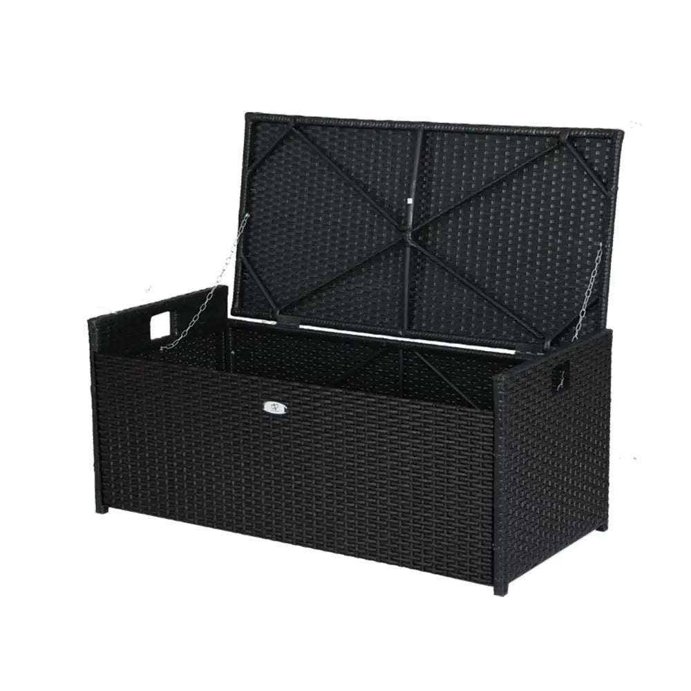 Gardeon Outdoor Storage Bench Box Wicker Garden Sheds Tools Cushion Patio Furniture Black - Furniture > Outdoor >