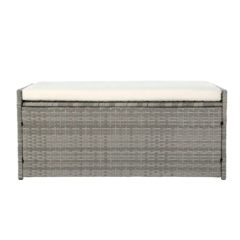Gardeon Outdoor Storage Bench Box Wicker Garden Sheds Tools Cushion Patio Furniture Grey - Furniture > Outdoor >