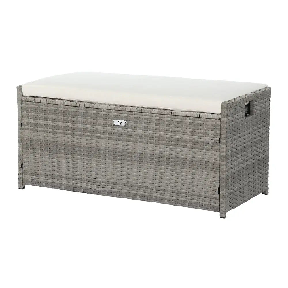 Gardeon Outdoor Storage Bench Box Wicker Garden Sheds Tools Cushion Patio Furniture Grey - Furniture > Outdoor >