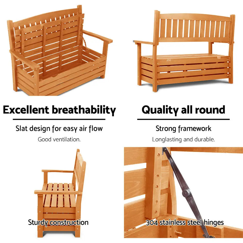 Gardeon Outdoor Storage Bench Box Wooden Garden Chair 2 Seat Timber Furniture - Furniture > Outdoor > Outdoor Chairs