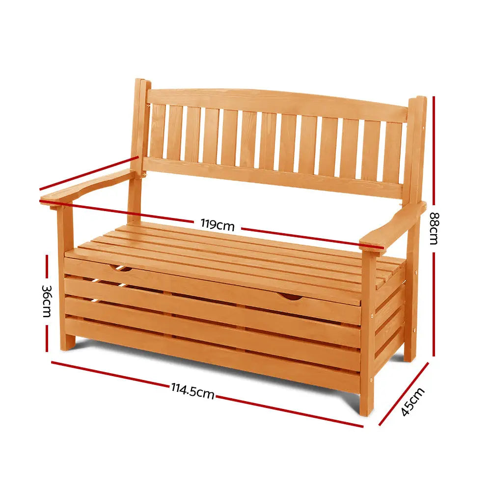 Gardeon Outdoor Storage Bench Box Wooden Garden Chair 2 Seat Timber Furniture - Furniture > Outdoor > Outdoor Chairs