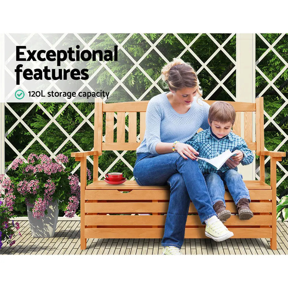 Gardeon Outdoor Storage Bench Box Wooden Garden Chair 2 Seat Timber Furniture - Furniture > Outdoor > Outdoor Chairs