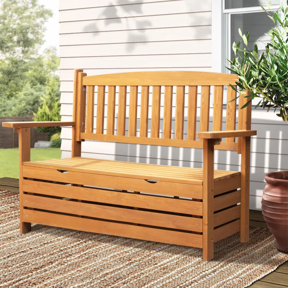 Gardeon Outdoor Storage Bench Box Wooden Garden Chair 2 Seat Timber Furniture - Furniture > Outdoor > Outdoor Chairs