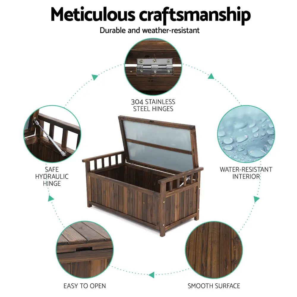 Gardeon Outdoor Storage Bench Box Wooden Garden Toy Tool Shed Patio Furniture Charcoal - Furniture > Outdoor