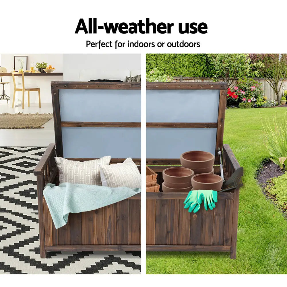 Gardeon Outdoor Storage Bench Box Wooden Garden Toy Tool Shed Patio Furniture Charcoal - Furniture > Outdoor