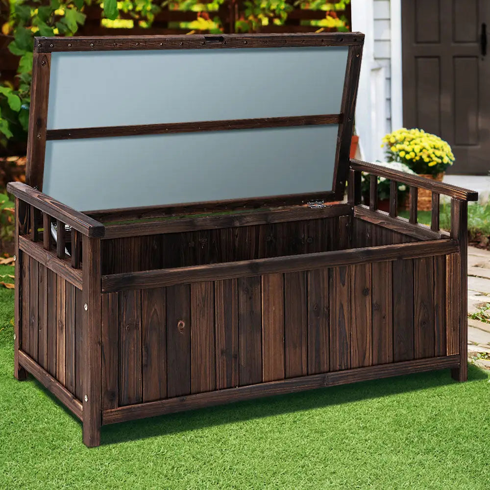 Gardeon Outdoor Storage Bench Box Wooden Garden Toy Tool Shed Patio Furniture Charcoal - Furniture > Outdoor