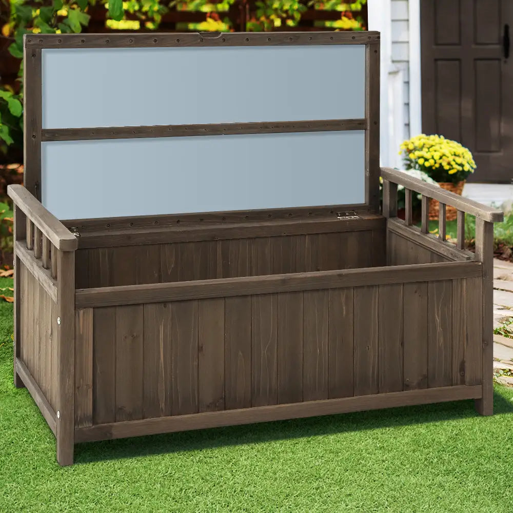 Gardeon Outdoor Storage Bench Box Wooden Garden Toy Tool Sheds Patio Furniture Brown - Furniture > Outdoor