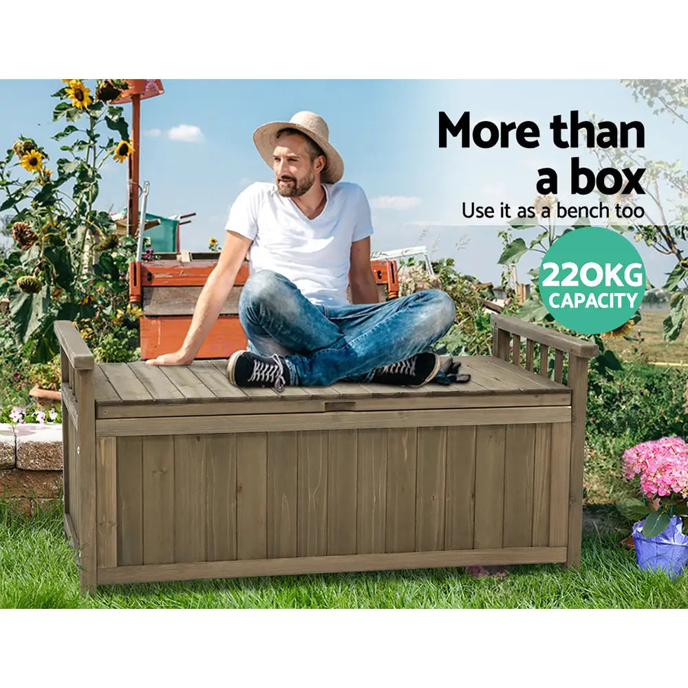 Gardeon Outdoor Storage Bench Box Wooden Garden Toy Tool Sheds Patio Furniture Brown - Furniture > Outdoor