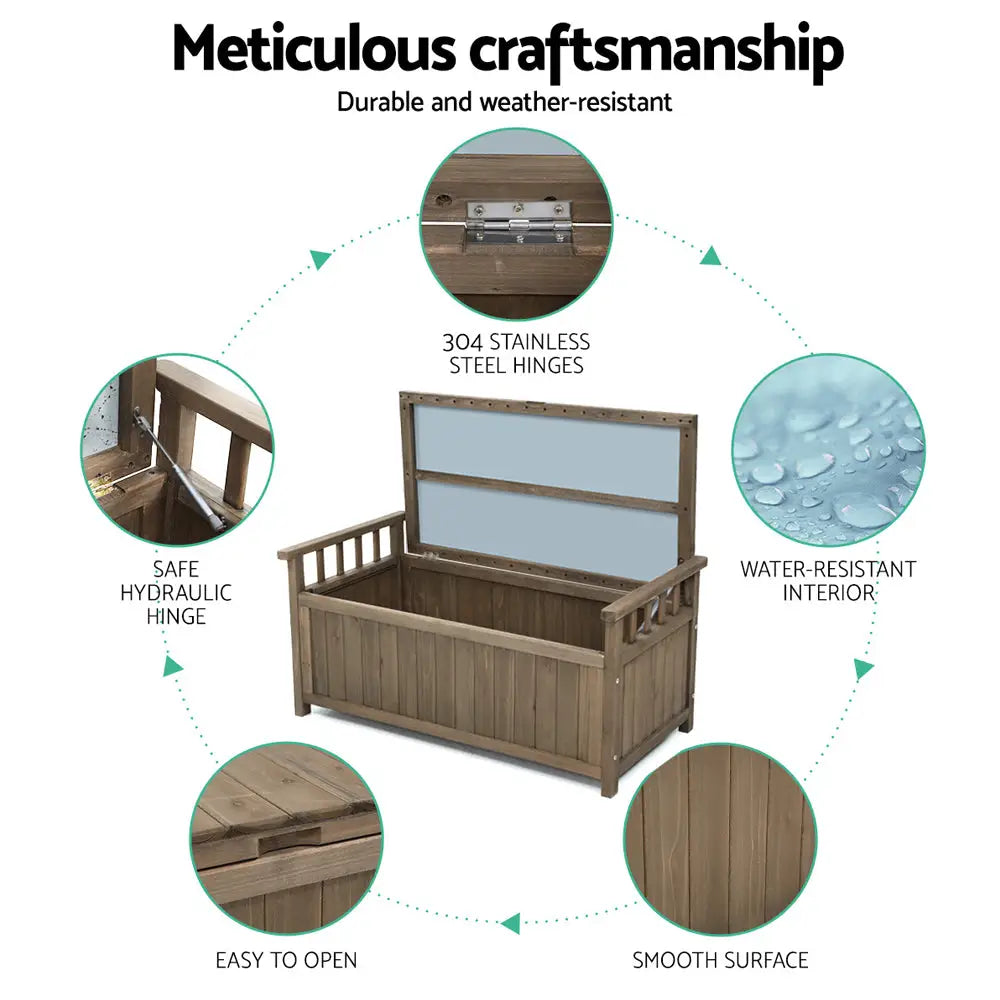 Gardeon Outdoor Storage Bench Box Wooden Garden Toy Tool Sheds Patio Furniture Brown - Furniture > Outdoor