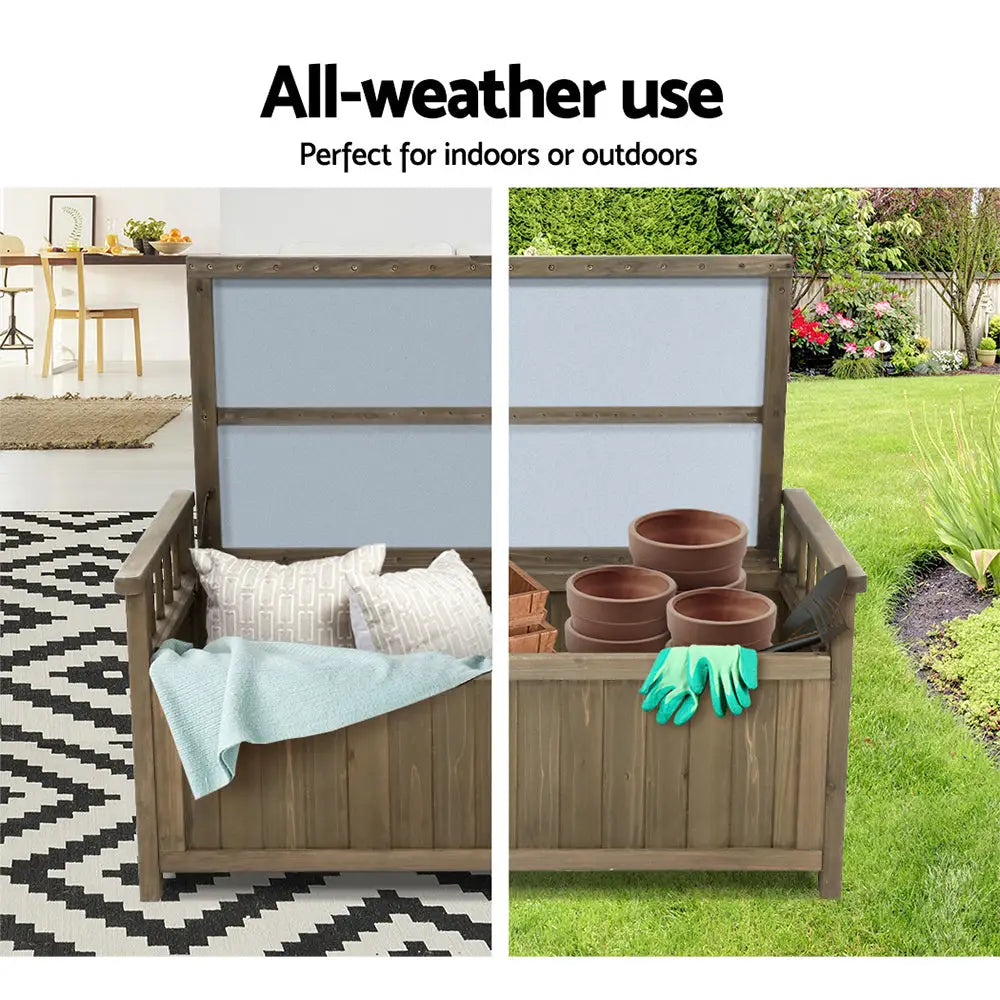 Gardeon Outdoor Storage Bench Box Wooden Garden Toy Tool Sheds Patio Furniture Brown - Furniture > Outdoor