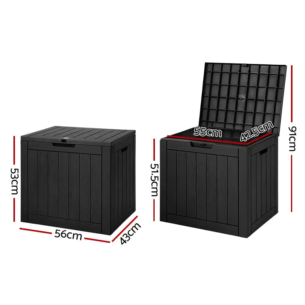 Gardeon Outdoor Storage Box 118L Container Lockable Indoor Garden Toy Tool Shed Black - Home & Garden > Storage