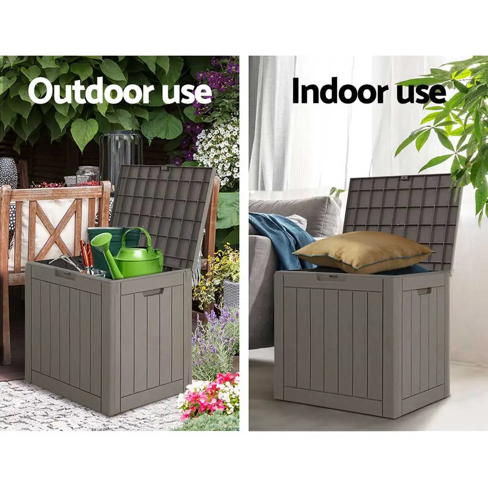 Gardeon Outdoor Storage Box 118L Container Lockable Indoor Garden Toy Tool Shed Grey - Home & Garden > Storage