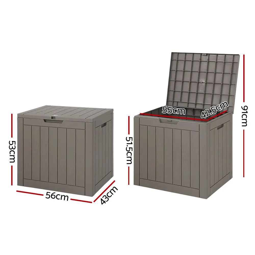 Gardeon Outdoor Storage Box 118L Container Lockable Indoor Garden Toy Tool Shed Grey - Home & Garden > Storage