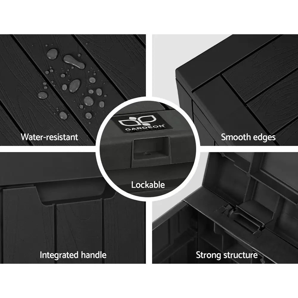 Gardeon Outdoor Storage Box 118L Container Lockable Indoor Garden Toy Tool Shed Black - Home & Garden > Storage