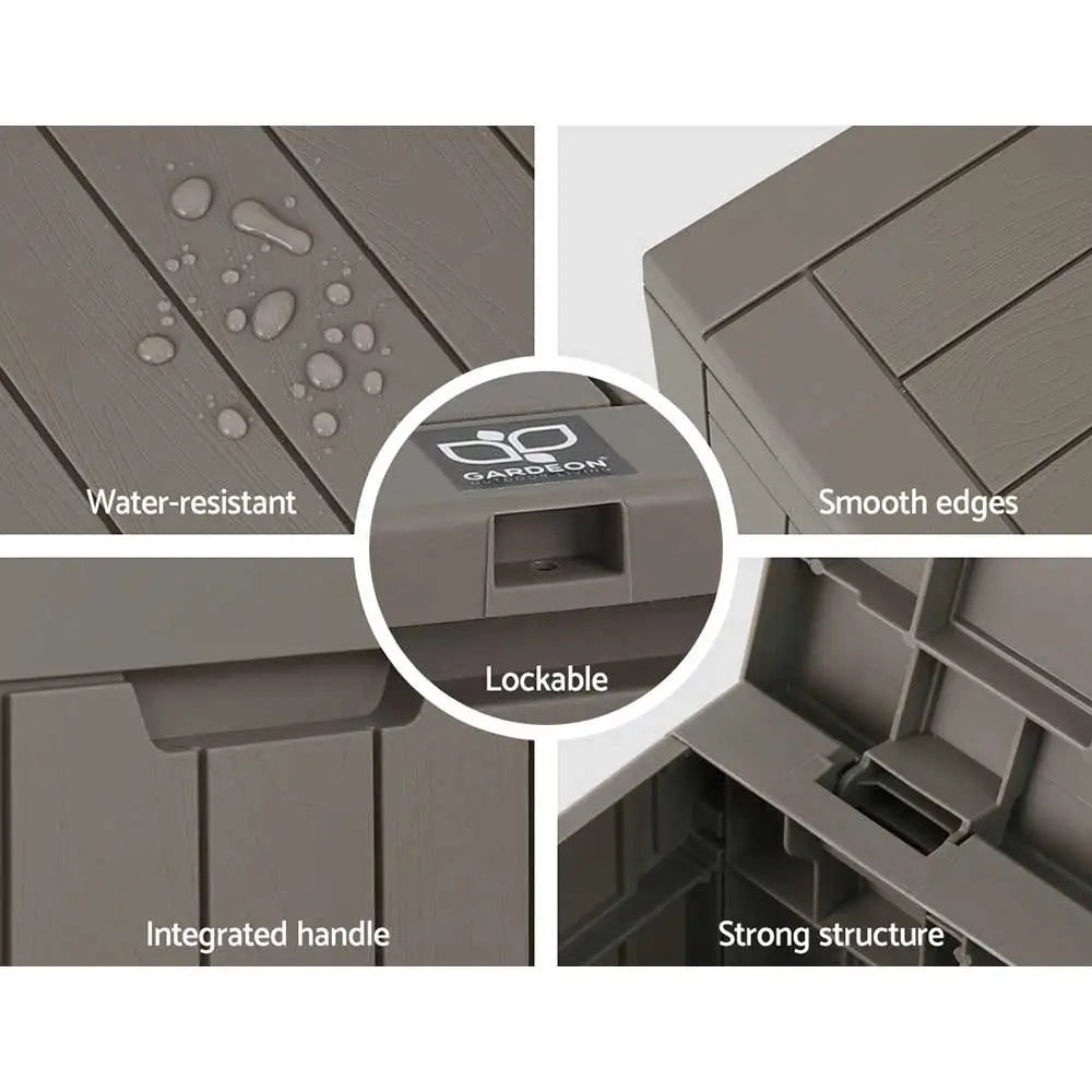 Gardeon Outdoor Storage Box 118L Container Lockable Indoor Garden Toy Tool Shed Grey - Home & Garden > Storage