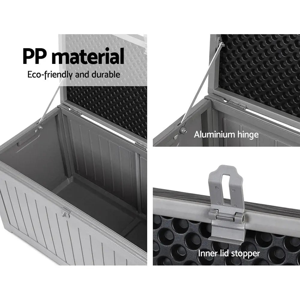 Gardeon Outdoor Storage Box 190L Container Lockable Garden Bench Tool Shed Black - Home & Garden > Storage