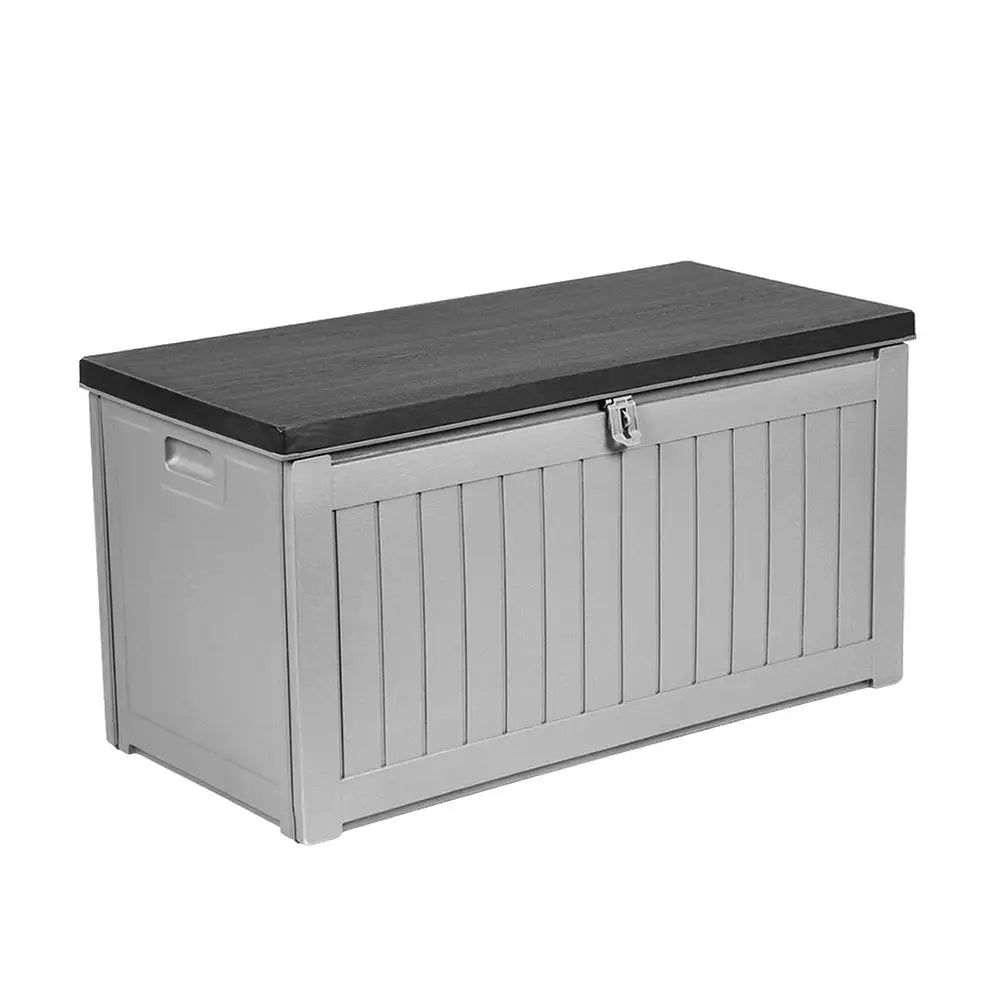 Gardeon Outdoor Storage Box 190L Container Lockable Garden Bench Tool Shed Black - Home & Garden > Storage