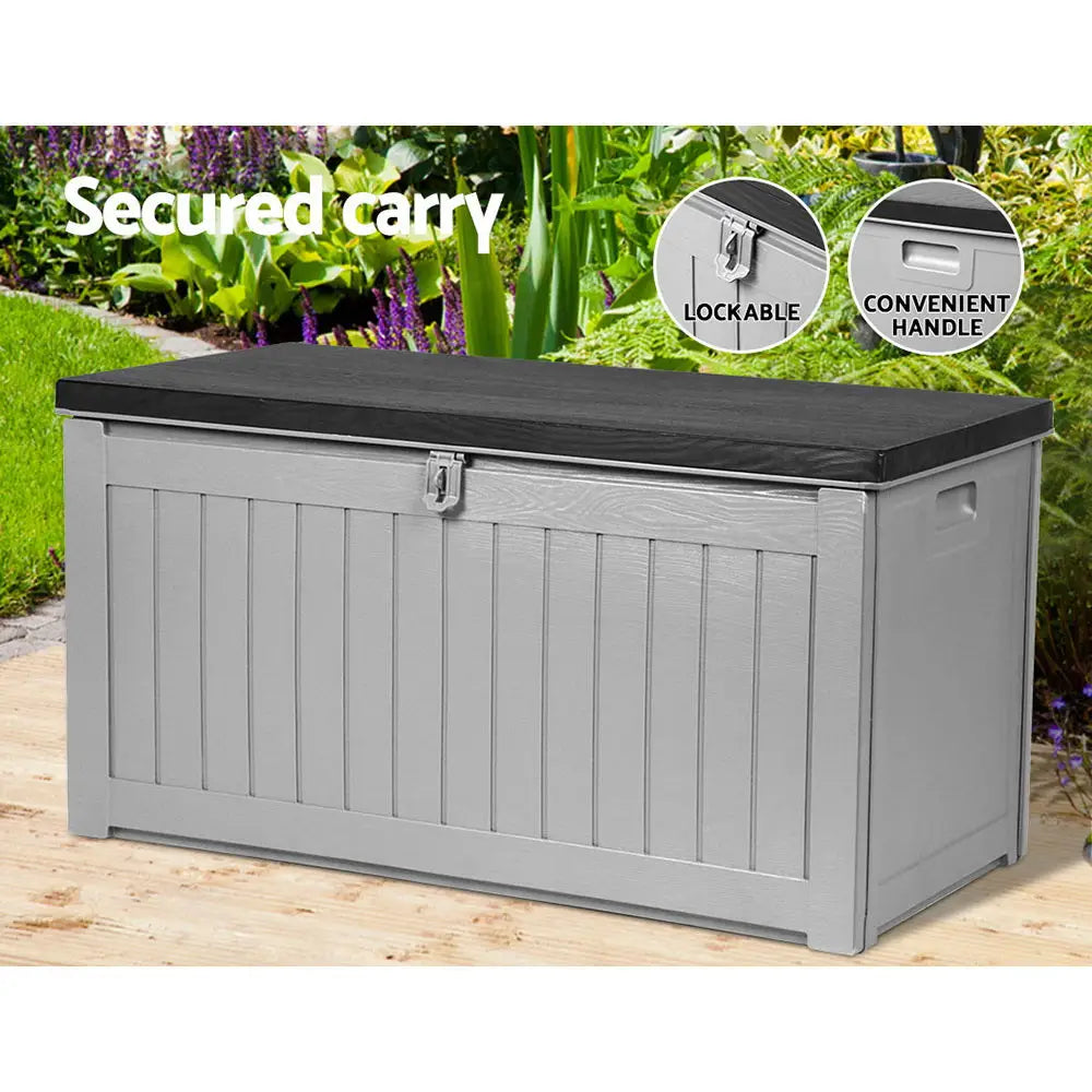 Gardeon Outdoor Storage Box 190L Container Lockable Garden Bench Tool Shed Black - Home & Garden > Storage