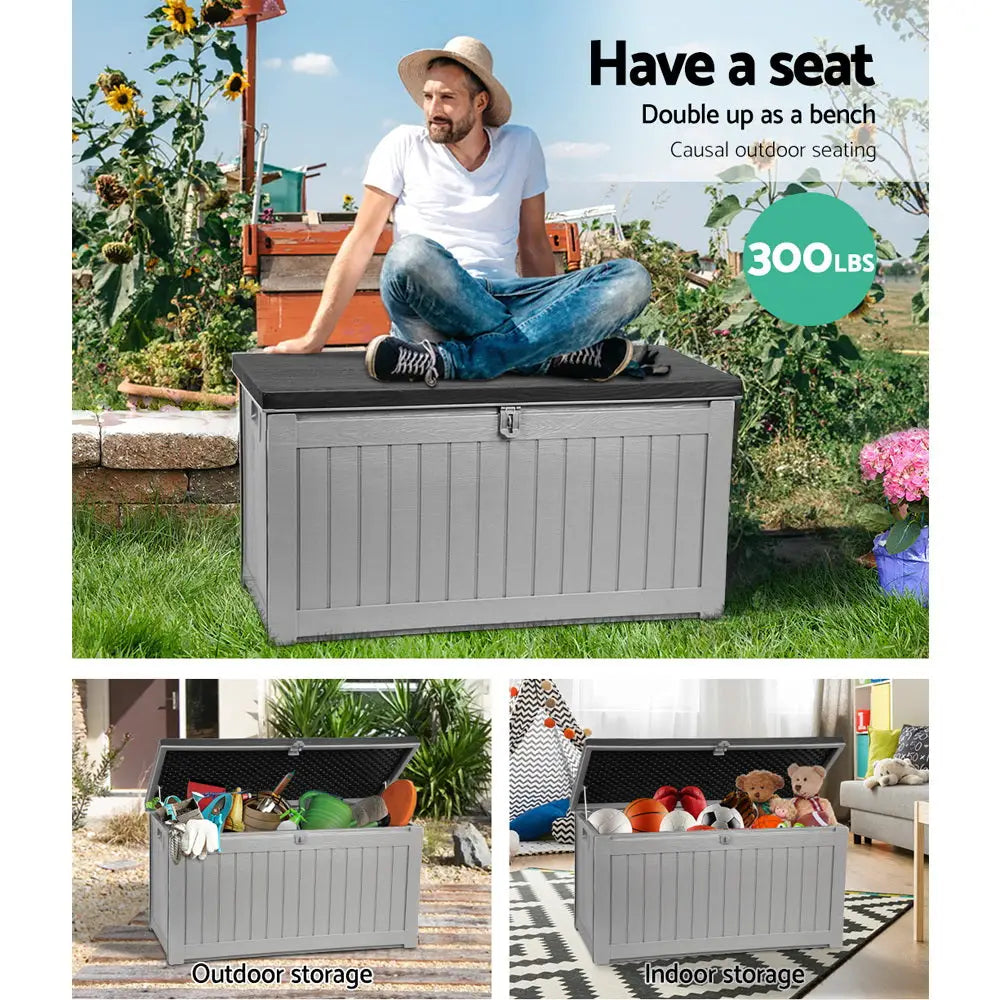 Gardeon Outdoor Storage Box 190L Container Lockable Garden Bench Tool Shed Black - Home & Garden > Storage
